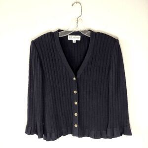 St. John‎ Sweater Jkt. 8 Ribbed Knit Ruffled Hem and Sleeves Gold Buttons